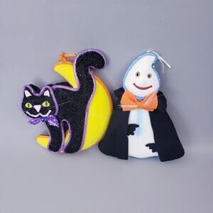 Vintage Avon Halloween Glowing Accent Fiber Optic Black Cat And Ghost